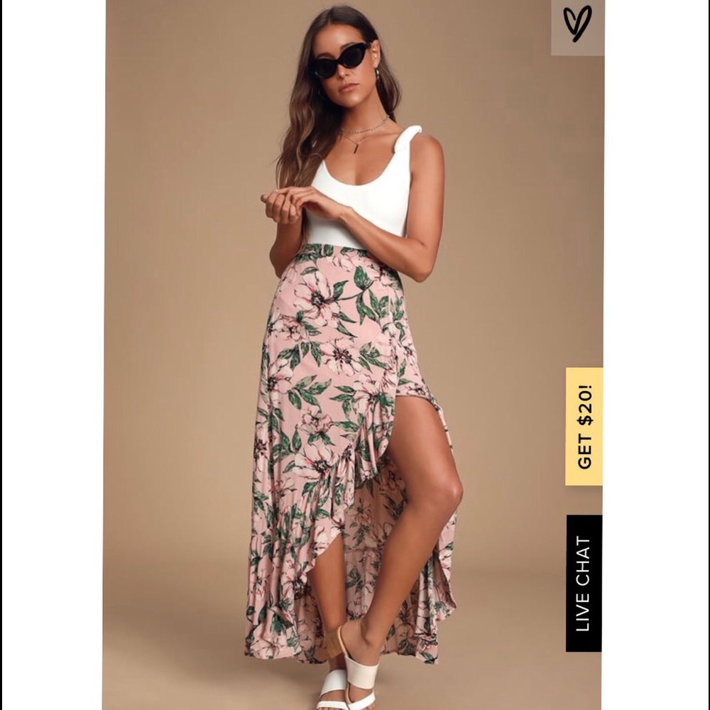 Haole Blush Pink Tropical Ruffled Maxi Skirt